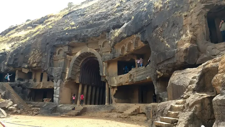 The horseshoe-shaped entrance to the chaitya hall at Bhaja Caves near Lonavala.