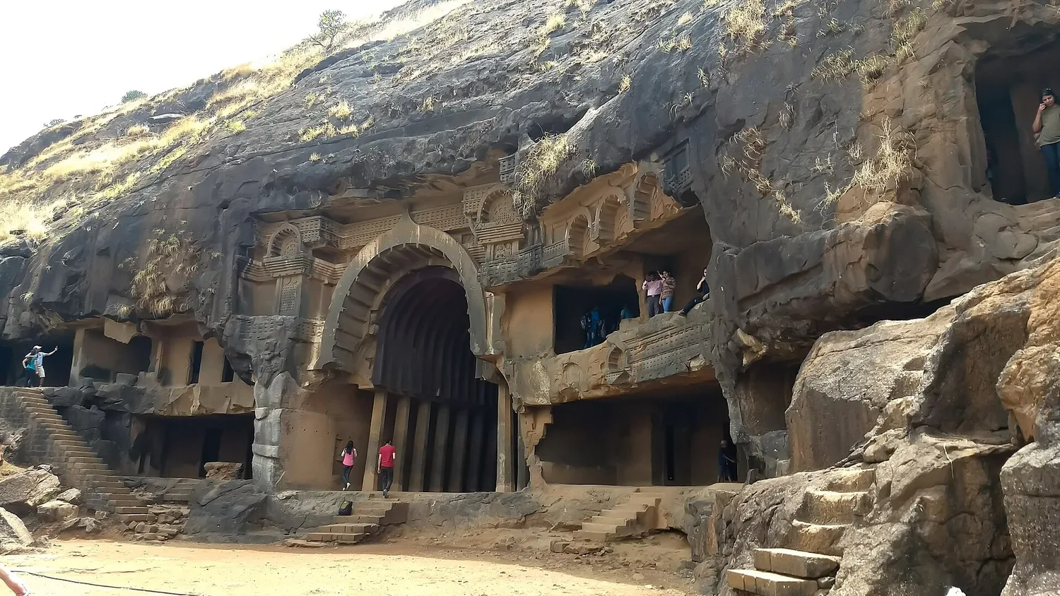 The horseshoe-shaped entrance to the chaitya hall at Bhaja Caves near Lonavala.