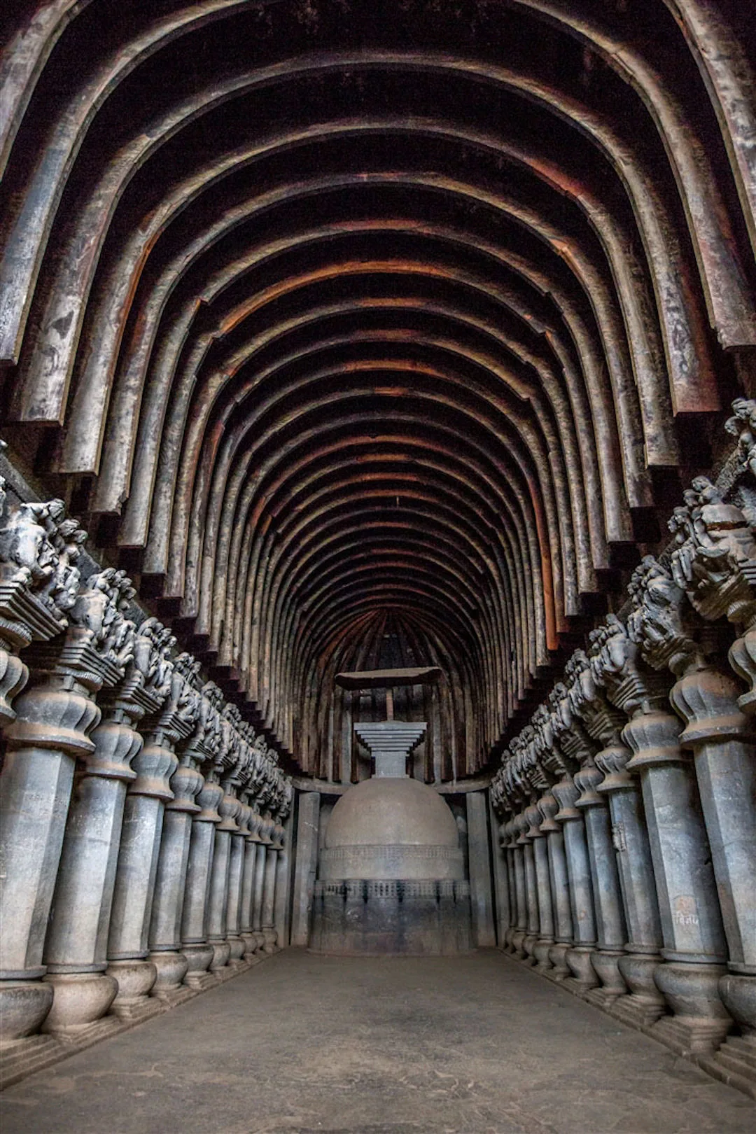 The Great Chaitya hall and stupa at Karla Caves near Lonavala.